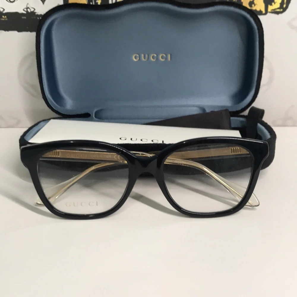 ✨ Luxury New Authentic Gucci GG0566O 001 Black Square Eyeglasses ✨